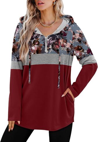 BETTE BOUTIK Womens Quarter Zip Tunic Hoodies Pullover Long Hooded Sweatshirts S-3XL in Kuwait