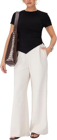 CIDER Women's Summer Tops Crew Neck Short Sleeve Ribbed T-Shirt Asymmetric Hem Tops for Summer in Saudi Arabia