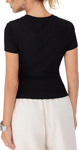 CIDER Women's Summer Tops Crew Neck Short Sleeve Ribbed T-Shirt Asymmetric Hem Tops for Summer in Saudi Arabia