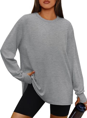 OFEEFAN Oversized Tshirts for Women Thumb Hole Long Sleeve Workout Tops Crewneck Tee Y2K Clothes Fall Fashion Clothing in Saudi Arabia