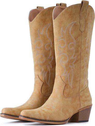 أحذية رعاة البقر IUV للنساء Western Cowgirl Boots Mid Calf Pointy Toe Boot in Kuwait