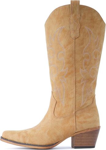 أحذية رعاة البقر IUV للنساء Western Cowgirl Boots Mid Calf Pointy Toe Boot in Kuwait