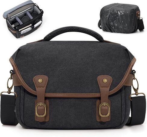 RAINSMORE Canvas Camera Bag, DSLR/SLR/Mirrorless Small Camera Sling Bags Cross-body Camera Case, Compact Shoulder Bag for Photographers with Rain Cover Vintage Sling Bags for Men and Women, Khaki in Kuwait