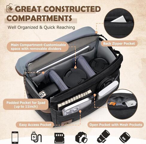 RAINSMORE Canvas Camera Bag, DSLR/SLR/Mirrorless Small Camera Sling Bags Cross-body Camera Case, Compact Shoulder Bag for Photographers with Rain Cover Vintage Sling Bags for Men and Women, Khaki in Kuwait