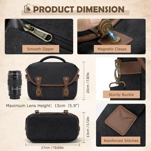 RAINSMORE Canvas Camera Bag, DSLR/SLR/Mirrorless Small Camera Sling Bags Cross-body Camera Case, Compact Shoulder Bag for Photographers with Rain Cover Vintage Sling Bags for Men and Women, Khaki in Kuwait