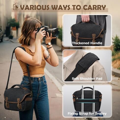 RAINSMORE Canvas Camera Bag, DSLR/SLR/Mirrorless Small Camera Sling Bags Cross-body Camera Case, Compact Shoulder Bag for Photographers with Rain Cover Vintage Sling Bags for Men and Women, Khaki in Kuwait