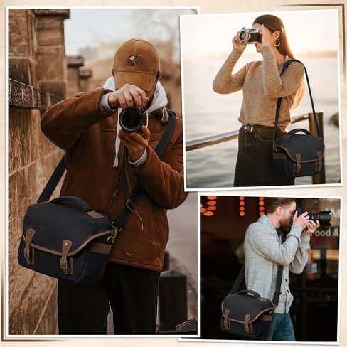 RAINSMORE Canvas Camera Bag, DSLR/SLR/Mirrorless Small Camera Sling Bags Cross-body Camera Case, Compact Shoulder Bag for Photographers with Rain Cover Vintage Sling Bags for Men and Women, Khaki in Kuwait
