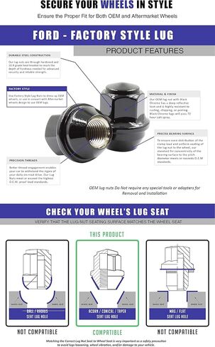 إكسسوارات العجلات أجزاء 24 PCS M12x1.5 12x1.5 Thread OEM Style Lug Nuts 1.25 "32mm Long Black Chrome 3/4" 19mm Hex Hex Fits Ford Bronco (No Raptor) Ranger (No Raptor) CV6Z-1012-C | 611-303 in Saudi Arabia