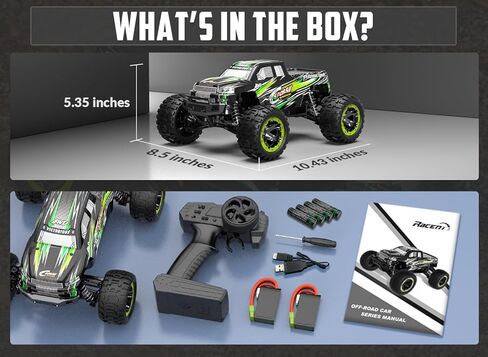 RACENT 1:16 RC Truck 4x4 Hobby RC Car 40KPH عالية السرعة شاحنة التحكم عن بعد للأطفال البالغين، شاحنة الوحش على الطرق الوعرة مع تحكم راديو 2.4 جيجا هرتز، بطاريتان in Kuwait