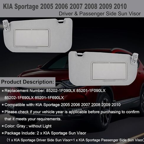 Driver & Passenger Side Sun Visor Replacement Compatible with KIA Sportage 2005-2010 Sun Shade Without Light Replacement 85202-1F090LX 85201-1F090LX Color Gray in Saudi Arabia
