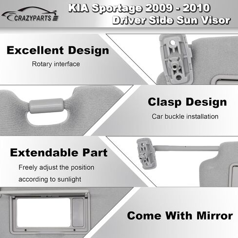 Driver & Passenger Side Sun Visor Replacement Compatible with KIA Sportage 2005-2010 Sun Shade Without Light Replacement 85202-1F090LX 85201-1F090LX Color Gray in Saudi Arabia