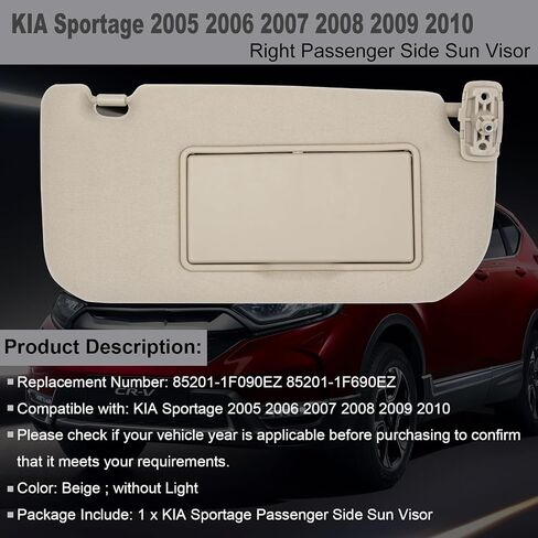 Driver & Passenger Side Sun Visor Replacement Compatible with KIA Sportage 2005-2010 Sun Shade Without Light Replacement 85202-1F090LX 85201-1F090LX Color Gray in Saudi Arabia