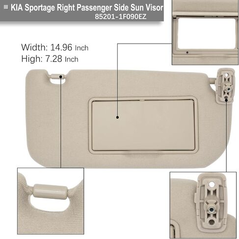 Driver & Passenger Side Sun Visor Replacement Compatible with KIA Sportage 2005-2010 Sun Shade Without Light Replacement 85202-1F090LX 85201-1F090LX Color Gray in Saudi Arabia