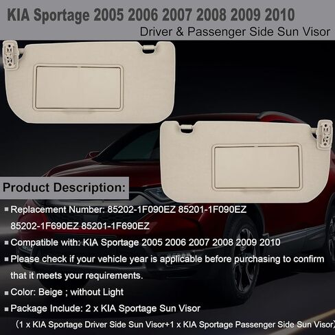 سائق ومسافر جانب Sun Sun Visor بديل متوافق مع Kia Sportage 2005-2010 Sun Shade بدون استبدال الضوء 85202-1F090LX 85201-1F090LX اللون الرمادي in Saudi Arabia