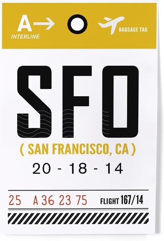 Lantern Press 8x12 Art Print, San Francisco, California, SFO, Luggage Tag in Saudi Arabia