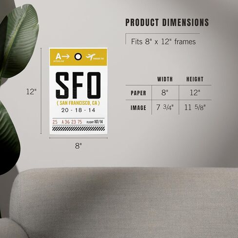 Lantern Press 8x12 Art Print, San Francisco, California, SFO, Luggage Tag in Saudi Arabia