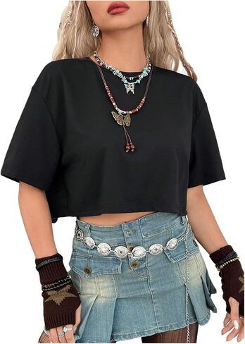 Verdusa Women's Butterfly Mesh Fairy T Shirts Drop Shoulder Goth Crop Tops in Saudi Arabia