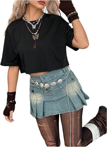 Verdusa Women's Butterfly Mesh Fairy T Shirts Drop Shoulder Goth Crop Tops in Saudi Arabia