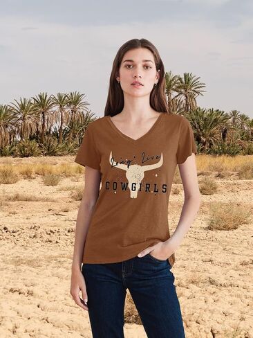 Western Country Shirt for Women Cowgirl Cartoon Boots V Neck Short Sleeve Tops Vintage Cowboy Graphic Tees in Saudi Arabia