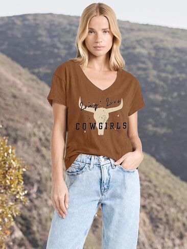 Western Country Shirt for Women Cowgirl Cartoon Boots V Neck Short Sleeve Tops Vintage Cowboy Graphic Tees in Saudi Arabia