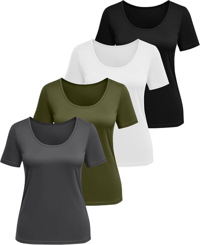 Ficerd 4 Pack Women's Scoop Neck Fit Terts Tirts Basic Nasure Short Sleeve Tops Tops Soft Layer Summer Tees in Saudi Arabia