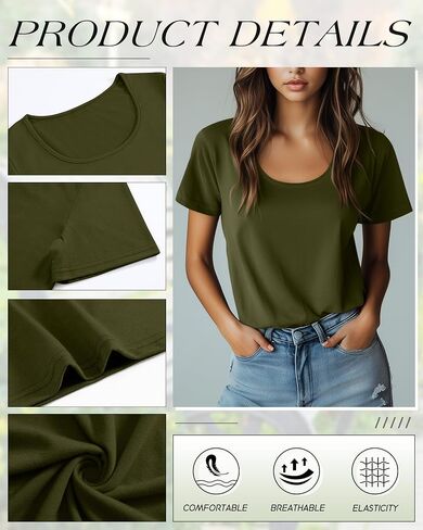 Ficerd 4 Pack Women's Scoop Neck Fit Terts Tirts Basic Nasure Short Sleeve Tops Tops Soft Layer Summer Tees in Saudi Arabia