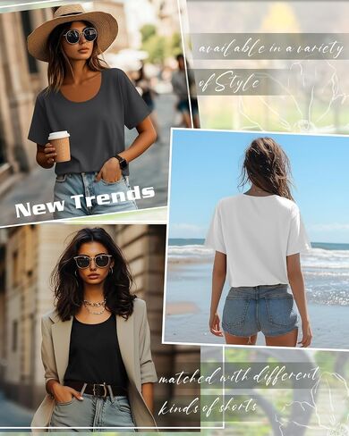 Ficerd 4 Pack Women's Scoop Neck Fit Terts Tirts Basic Nasure Short Sleeve Tops Tops Soft Layer Summer Tees in Saudi Arabia