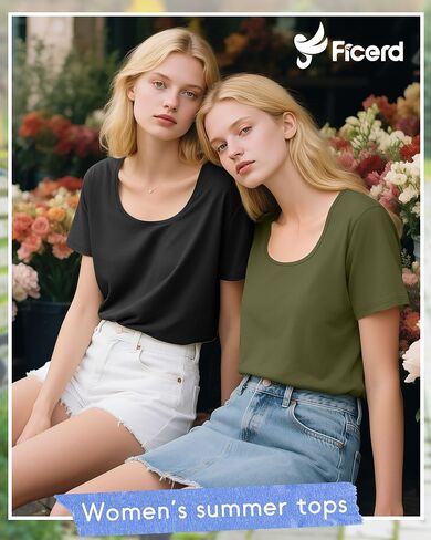 Ficerd 4 Pack Women's Scoop Neck Fit Terts Tirts Basic Nasure Short Sleeve Tops Tops Soft Layer Summer Tees in Saudi Arabia