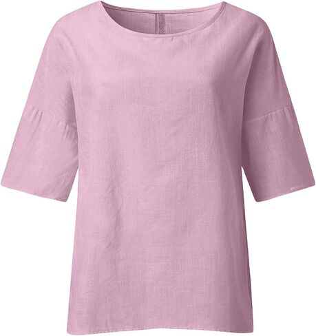 UOFOCO Cotton Lien Shirts for Women Squaer Neck 3/4 Sleeve Solid Color Tops 2025 Summer Casual Loose Beach Vacation Tees in Saudi Arabia