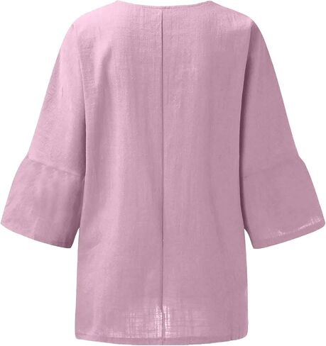 UOFOCO Cotton Lien Shirts for Women Squaer Neck 3/4 Sleeve Solid Color Tops 2025 Summer Casual Loose Beach Vacation Tees in Saudi Arabia
