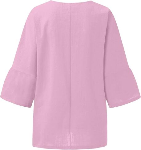 UOFOCO Cotton Lien Shirts for Women Squaer Neck 3/4 Sleeve Solid Color Tops 2025 Summer Casual Loose Beach Vacation Tees in Saudi Arabia