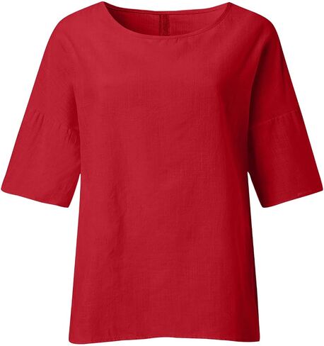 UOFOCO Cotton Lien Shirts for Women Squaer Neck 3/4 Sleeve Solid Color Tops 2025 Summer Casual Loose Beach Vacation Tees in Saudi Arabia