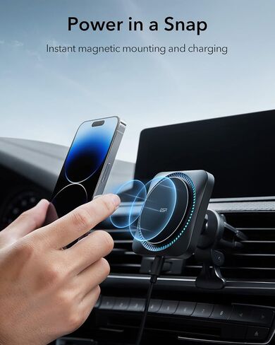 ESR for Qi2 15W MagSafe Car Mount Charger with CryoBoost, Phone Cooling Qi2-Certified MagSafe Car Charger, Air Vent/Dashboard Magnetic Wireless Car Charger for iPhone 16/15/14/13/12, Fast Charger in Saudi Arabia