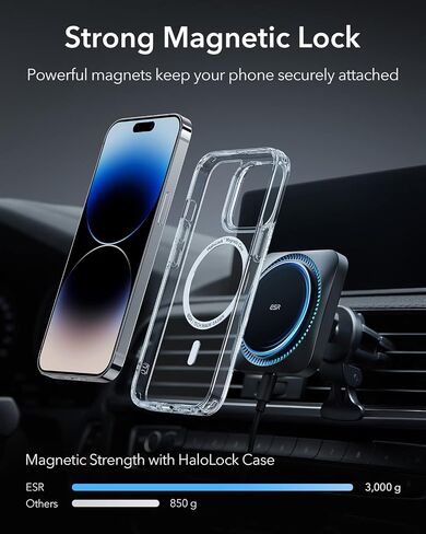 ESR for Qi2 15W MagSafe Car Mount Charger with CryoBoost, Phone Cooling Qi2-Certified MagSafe Car Charger, Air Vent/Dashboard Magnetic Wireless Car Charger for iPhone 16/15/14/13/12, Fast Charger in Saudi Arabia