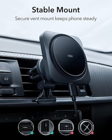 ESR for Qi2 15W MagSafe Car Mount Charger with CryoBoost, Phone Cooling Qi2-Certified MagSafe Car Charger, Air Vent/Dashboard Magnetic Wireless Car Charger for iPhone 16/15/14/13/12, Fast Charger in Saudi Arabia