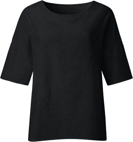قمصان راحة القطن UOFOCO للنساء Squaer Neck 3/4 قمم ألوان صلبة 2025 الصيف غير الرسمي لقضاء عطلة الشاطئ in Saudi Arabia