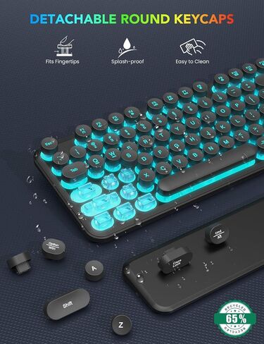 Wireless Keyboard and Mouse Backlit - Typewriter Keyboard with Magnetic Wrist Rest, Retro Round Keys, Light Up Letters, 2.4GHz Cordless Combo for Mac, Windows, PC, Laptop, Trueque CK23Pro [Upgraded] | Retro Round Keys, Light Up Letters, 2.4GHz Cordless Co in Kuwait