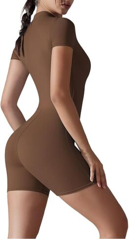 Women's solid color zipper short-sleeved slim yoga jumpsuit indoor dance fitness outdoor sports set in Saudi Arabia