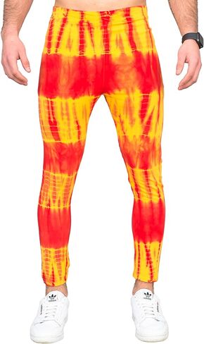 Hulkamania Red and Yellow Tie-Dye Wrestling Legging Tights Pants for Halloween and Cosplay in Saudi Arabia