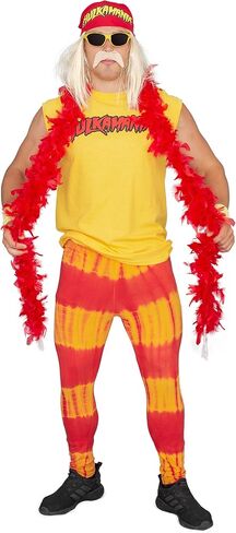 Hulkamania Red and Yellow Tie-Dye Wrestling Legging Tights Pants for Halloween and Cosplay in Saudi Arabia