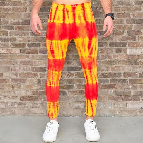 Hulkamania Red and Yellow Tie-Dye Wrestling Legging Tights Pants for Halloween and Cosplay in Saudi Arabia