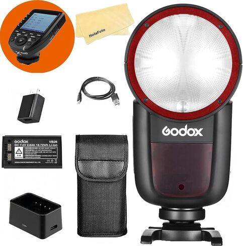 نسخ Godox V1 V1-C V1C USA Flash Camera Camera مع Godox Xpro-C Flash Trigger لكاميرا Canon ، 76WS 2.4G TTL1/8000 HSS ، 480 لقطات الطاقة الكاملة ، 2600mAh بطارية LI-ION ، 10 مستويات مصباح النمذجة LED in Kuwait