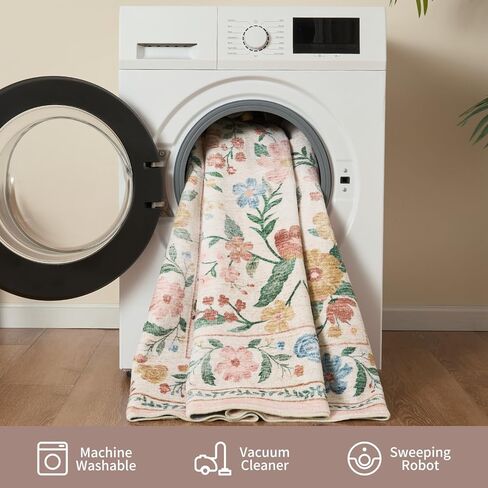 AMOAMI Vintage Floral Runners for Hallways Indoor, 2x6 Kitchen Runner Rug Non Slip Machine Washable Entryway Rug Runner Ultra Soft Boho Carpet Runner for Hallway Kitchen Bedside Entryway, Beige in Kuwait