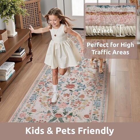 AMOAMI Vintage Floral Runners for Hallways Indoor, 2x6 Kitchen Runner Rug Non Slip Machine Washable Entryway Rug Runner Ultra Soft Boho Carpet Runner for Hallway Kitchen Bedside Entryway, Beige in Kuwait