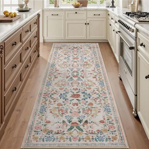 AMOAMI Vintage Floral Runners for Hallways Indoor, 2x6 Kitchen Runner Rug Non Slip Machine Washable Entryway Rug Runner Ultra Soft Boho Carpet Runner for Hallway Kitchen Bedside Entryway, Beige in Kuwait