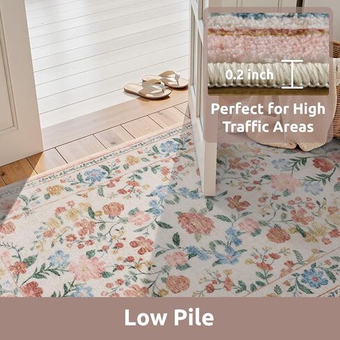 AMOAMI Vintage Floral Runners for Hallways Indoor, 2x6 Kitchen Runner Rug Non Slip Machine Washable Entryway Rug Runner Ultra Soft Boho Carpet Runner for Hallway Kitchen Bedside Entryway, Beige in Kuwait