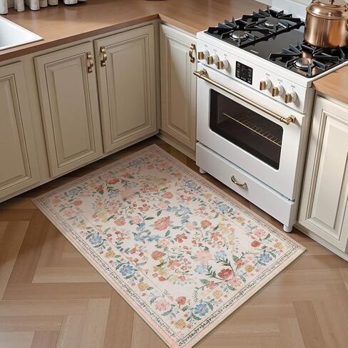 AMOAMI Vintage Floral Runners for Hallways Indoor, 2x6 Kitchen Runner Rug Non Slip Machine Washable Entryway Rug Runner Ultra Soft Boho Carpet Runner for Hallway Kitchen Bedside Entryway, Beige in Kuwait