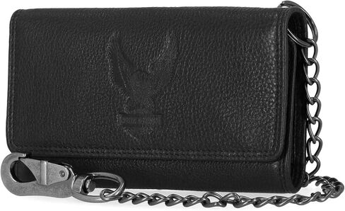 Harley-Davidson Men Men eagle Tri-Fold Trucker Chain RFID Wallet ، Black in Kuwait