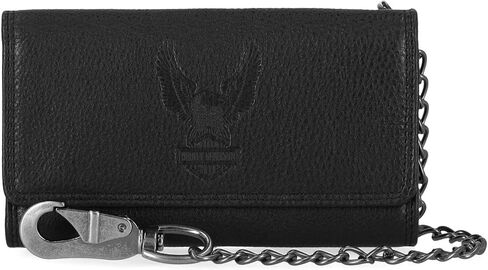 Harley-Davidson Men Men eagle Tri-Fold Trucker Chain RFID Wallet ، Black in Kuwait