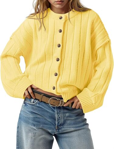Saodimallsu Womens Open Front Cardigan Sweaters Button Down Knit Long Sleeve Crewneck Casual Loose Fall Outerwear in Saudi Arabia